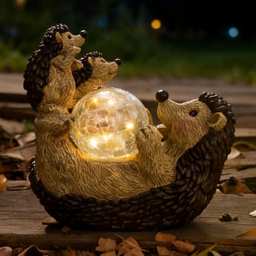 SOFFEE GARDEN Solar Hedgehog Statue with Ball Lamp, 9x5x9 Inch Outdoor Garden Decor, Cute Resin Animal Figurine for Yard Pathway & Patio Lighting by SOFFEE GARDEN - Used condition - US$19.16