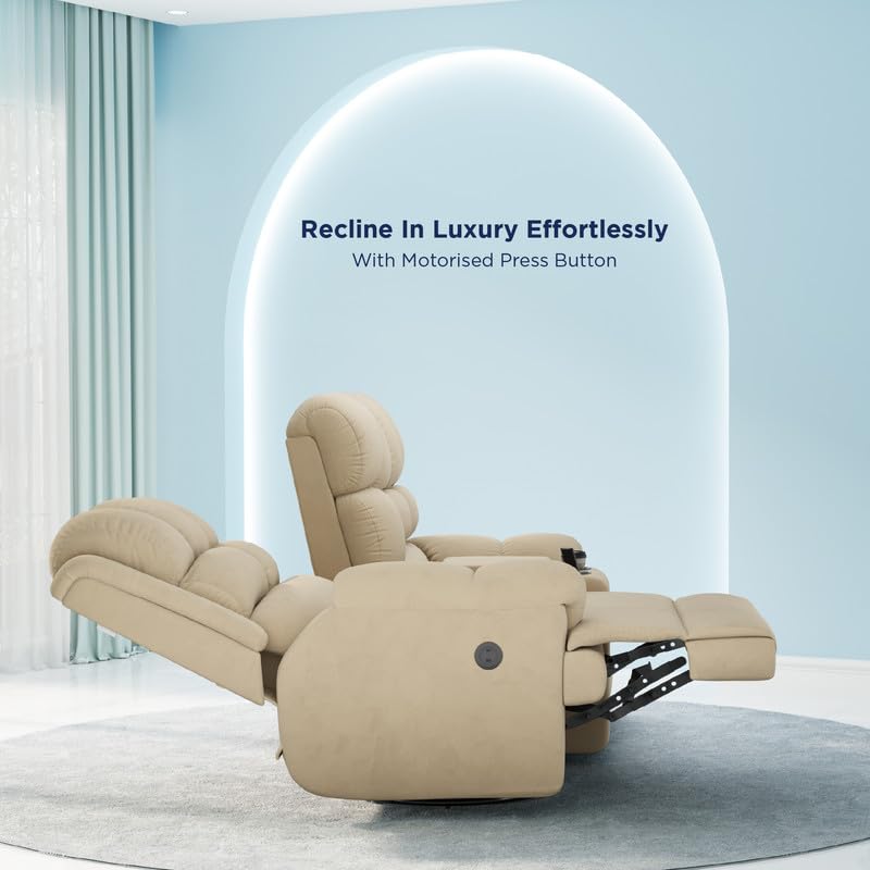 Image of The Sleep Company 2-Seater Luxe Motorised Recliner Sofa | Patented SmartGRID Technology | Superior Seat Comfort | Cupholders & 25L Storage | Charging Ports | Beige | Free Installation