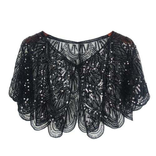 1920s Shawl Wraps Women's Sequin Beaded Bridal Shawl Gatsby Cape Evening Bolero Wedding Party Bridal Cover Up