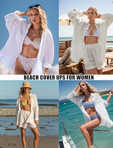 HOTOUCH Womens Linen Button Down Shirt Casual Long Sleeve Cotton Blouse Loose Fit Collared Work Gauze Tops with Pocket4