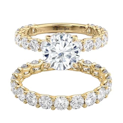 SISGEM 10K 14K 18K Solid Gold Moissanite Engagement Rings Bridal Set for Women, 1-3 Carat Round-cut Pavé moissanite Wedding Band Set Promise Rings with Hidden Halo for Her