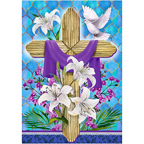 MXJSUA Diamond Painting Kits for Adults, Round Full Drill Diamond Painting Kits, 5D DIY Diamond Painting by Number Kits Diamond Art Kits for Home Wall Decor 12x16 Inch Easter Lily Cross