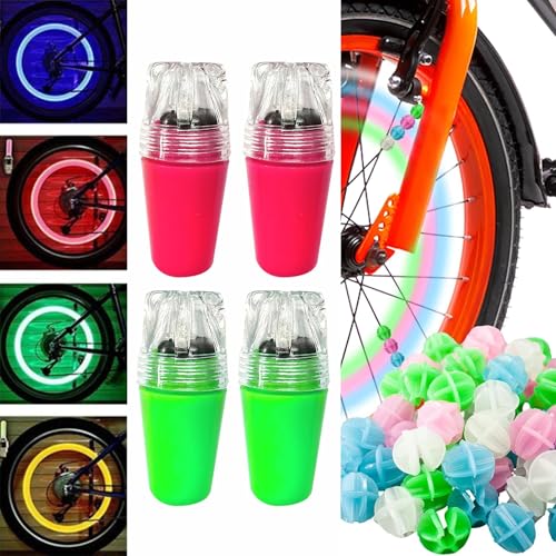 Image of Bicycle Spoke Beads & Valve Lights LED Multicolour Set for Tyre Wheel | Kids Cycle Spare Parts & Accessories | Decorative Lights & Colourful Moti for Kids Bicycles | Set of 2 Items