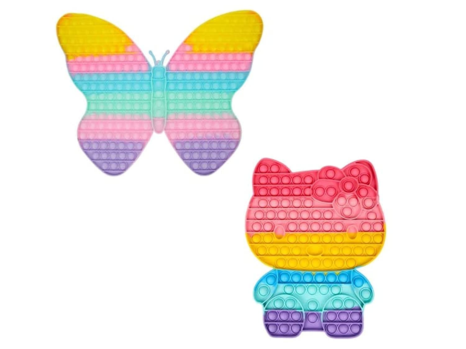 GrabMantra Butterfly and Cat Pop It Big Fidget Sensory Toy Rainbow Square Huge Jumbo Game Gift Pop its Popper Fidget set Autism Anxiety ADHD Stress Relief Kids Children Adult(Kitty/butterfly)
