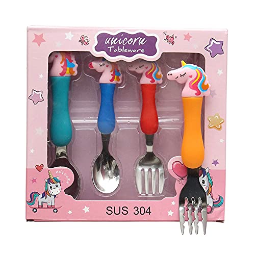 ISKA Unicorn Kids Tableware Stainless Steel Spoon Fork Cartoon Character George Kid Toy Gift- Multi Color