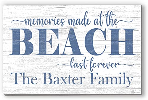 Custom Beach House Sign Personalized Home Decor - Coastal Theme Decoration - SOLID WOOD - 16.5 in x 10.5in (Memories Made At The Beach)