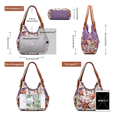 Image of Worldlyda Women Canvas Hobo Purse Multi Pocket Tote Shopper Shoulder Bag Casual Top Handle handbag with Embroidery Ethnic