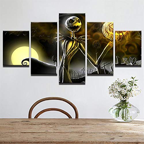 DOLUDO Framed Canvas 5 Piece Halloween Poster Painting Pictures Modular Wall Art Home Decor for Living Room
