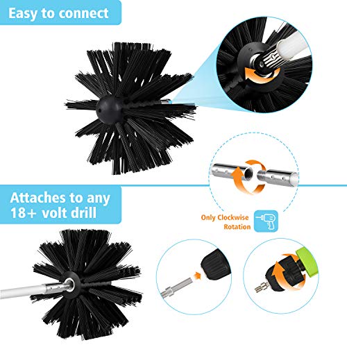 OAK LEAF Dryer Vent Cleaner 24 Feet, Flexible 18 Rods Dry Duct Cleaning Kit Chimney Sweep Brush with 2 Brush Heads and Dryer Lint Brush, Extend up to 24 Feet, Use with or Without a Power Drill