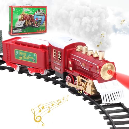 LENGTOUQ Christmas Train Set, Train Toys Around The Christmas Tree with Sound, Lights and Smoke, Christmas Toy Gift for Kids Aged 3 4 5 6 7 8 Years Old