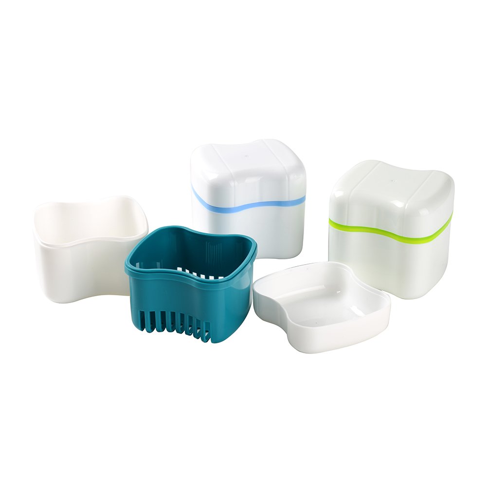 Easyinsmile Denture Box,Denture Cup with Strainer,Convenient Storage/Cleaning Denture (Sapphire)