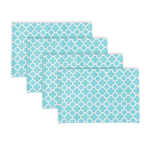 Tech Deals 🔥 NATUS WEAVER Set of 4, 2 Side Cotton Placemats Heat Resistant Dining Table Place Mats for Kitchen Table, 12 x 18 inches, Geometric Trellis Chain Print, Teal