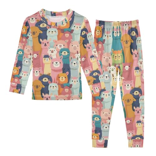 ALAZA Colorful Alpaca Llama Cartoon Pajamas Long Sleeve Sleepwear 2-Piece Pajama Set