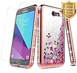 Galaxy J7 Sky Pro Case, J7 Prime /J7 V /J7 Perx/Halo /J7 2017 (J727) w/[Tempered Glass Screen Protector], NageBee Glitter Liquid Quicksand Diamond Electroplate Cute Case -Rose Gold