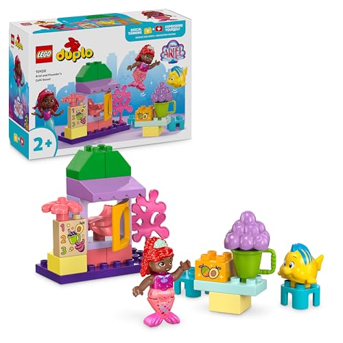 LEGO Duplo | Disney Café de Ariel e Flounder brinquedo educativo com frutas e legumes da pequena sereia para dramatização, presente para meninas e meninos de 2 anos ou mais, figuras de personagem