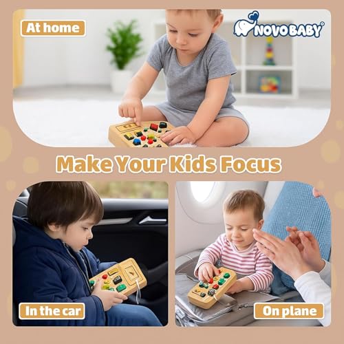 Image of Novo Baby Persnolized Busy Board for Toddlers | Montessori Toy with Switches, Buttons & Activities | Portable Wooden Busy House | Educational Toy for Baby Boys & Girls Age 2 3