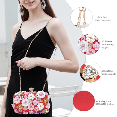 Image of BBTT.ful Women Clutches Flower Evening Handbag Chain Strap Shoulder Bag handbag Wedding bag purse