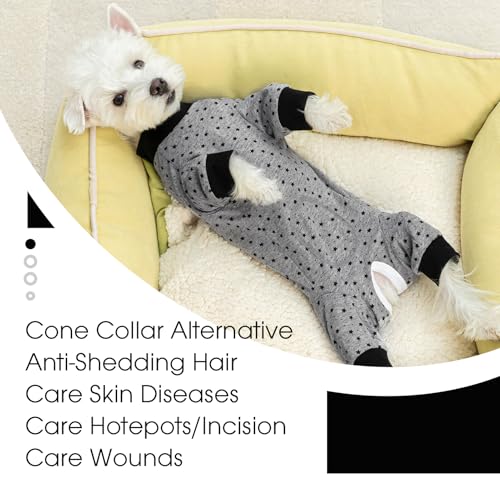 Image of Dog Surgery Recovery Suit for Small Dogs, 4-Legged Dog Onesie After Surgery with Back Snaps, Breathable Cotton Spay and Neuter Bodysuit for Female and Male Dogs