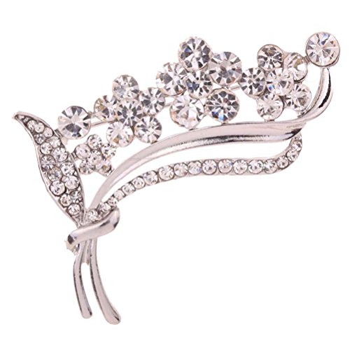 Amybria New Silver Plated Full Crystal Inlay Bouquet Flowers Brooch Pin Party Lady