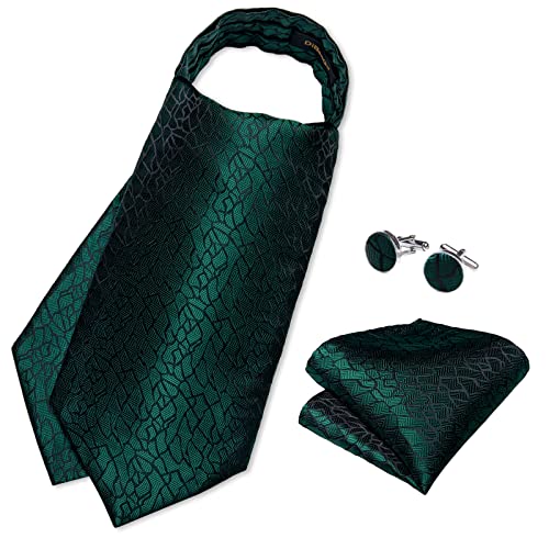 Image of DiBanGu 3PCS Ascot Ties for Men Wedding Jacquard Woven Silk Ascot Cravat for Men Cravat Tie and Pocket Square Set