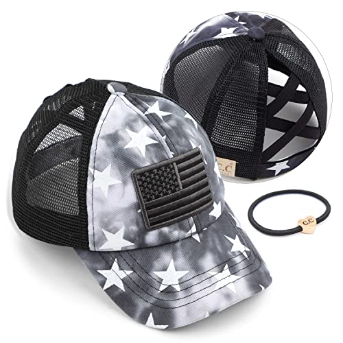C.C Kids Criss-Cross Elastic Band Distressed Star Print Pony Cap for Kids (KIDS-BT-933)