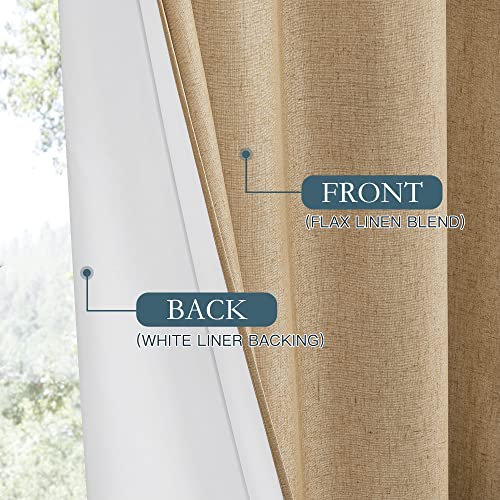 PONY DANCE Linen Bedroom Curtains Energy Saving 100% Blackout Thermal Door Curtains with Eyelets 213 cm Blackout Curtains for Study Living Room Camel 132 cm Wide 2 - Image 2