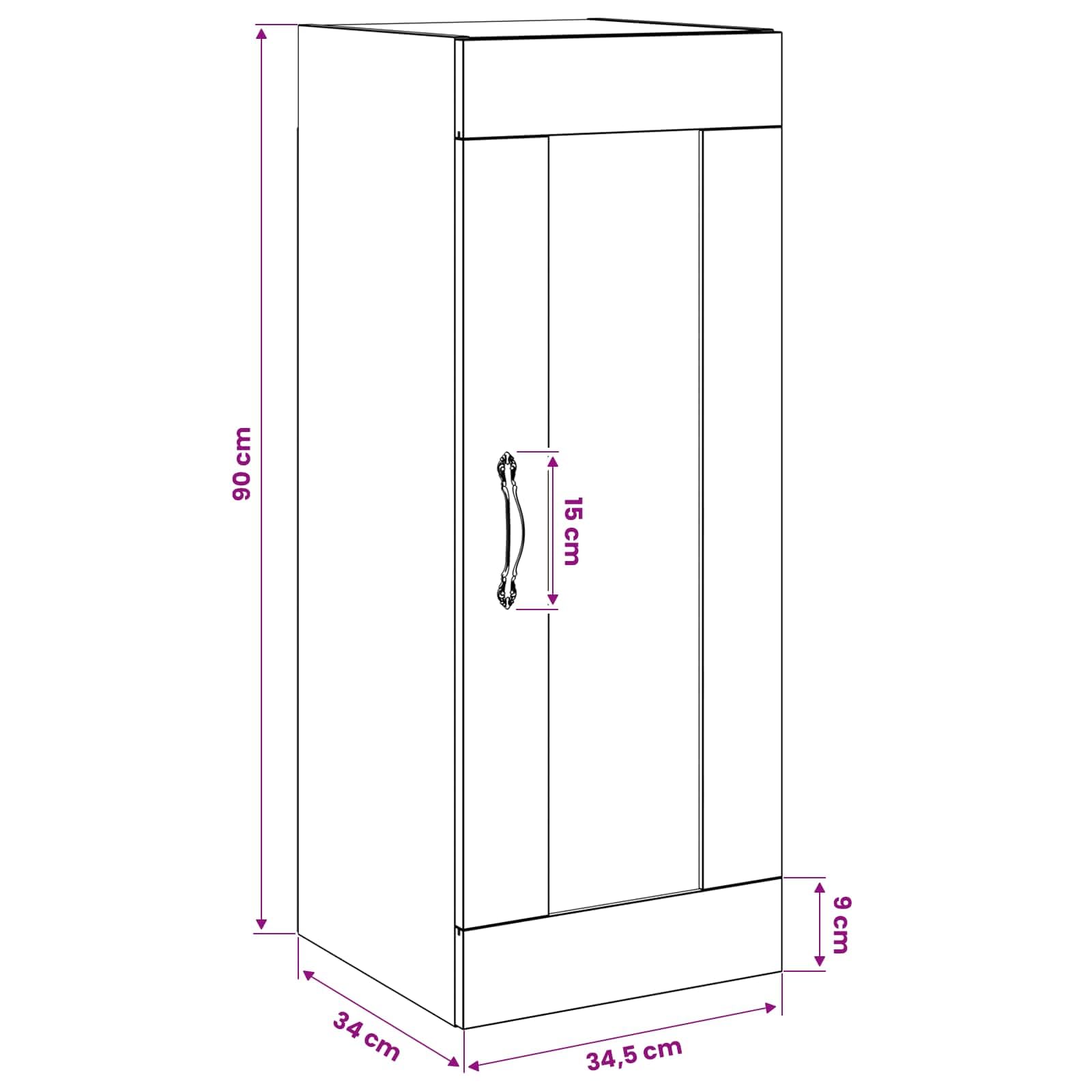 Armadio da parete in rovere nero, 34,5 x 34 x 90 cm, in legno