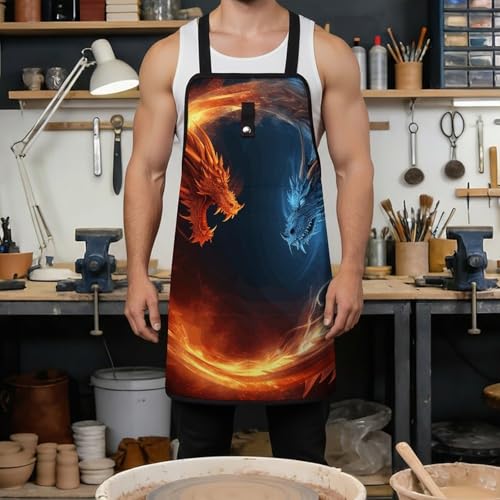 Delantal de trabajo con diseño Fire And Ice Dragons miniatura 4