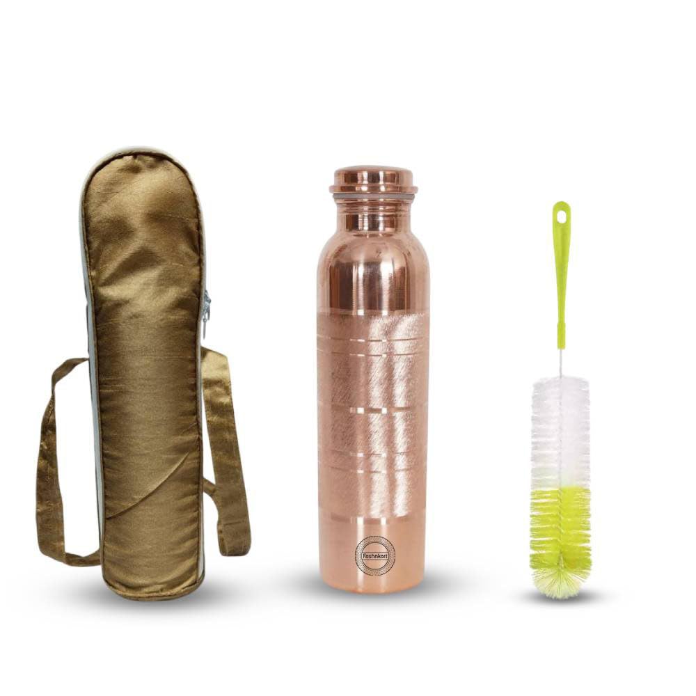 Fashnkart Copper Water Bottle Silver Touch Regular Pure Copper Bottle Yoga Water Bottle Ayurveda Health Benefits Leak Proof 1000 ML With Bag & Brush โ image 1
