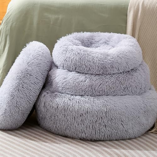 Fhodigogo Hundebett Katzenbett Waschbar Donut Hundebett Weiches Plüsch Rundes Hundesofa mit Wasserfeste Unterseite Katzenbett für innerhalb Katzen und Hunde bis 3 kg(S/35X12CM)