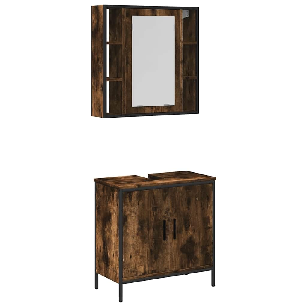 Juego de Muebles de Baño Madera Trabajada Roble Ahumado