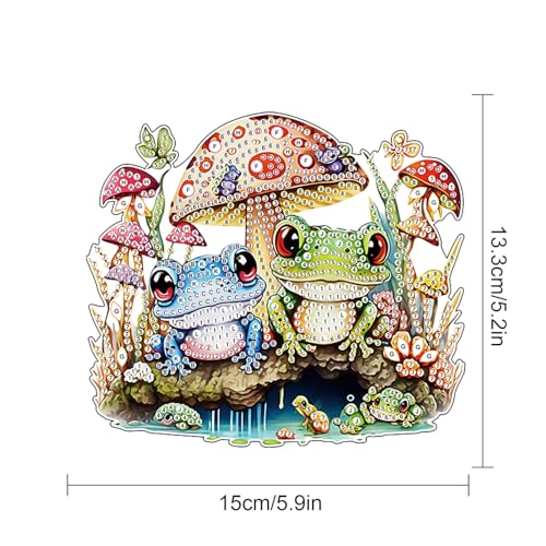 Image of AiYuanzsh DIY 5D Mushroom Frogs Diamond Painting Kits Hanging Sign Wall Art Sign Diamond Art Window Hanging Ornament Window Pendants Home Garden Wall Door Hanging Diamond Painting Kits