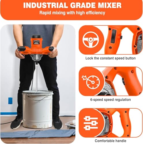 2600W Electric Paddle Mixer Concrete Mixer Machine with 6 Speed Adjustable, M14 Threaded Rod, Long Power Cable, 230V Plaster Mixing Tool for Mixing Feed, Plaster, Paint, Cement, Mortar - Image 6