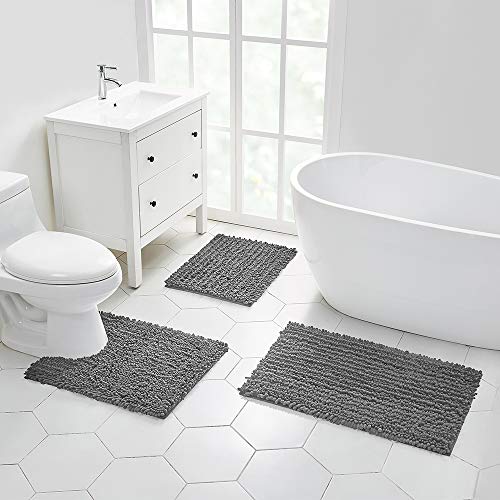 Walensee Bathroom Rug Non Slip Bath Mat (24X17 Inch Grey) Water Absorbent Super Soft Shaggy Chenille Machine Washable Dry Extra Thick Perfect Absorbant Best Small Plush Carpet For Shower Floor #TOP7