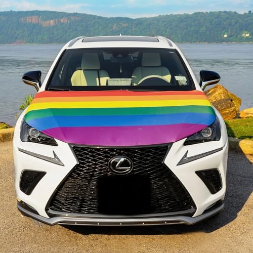 LGBTQ Rainbow Flag Car Hood Cover, Universal Size, Polyester, for Gay Pride