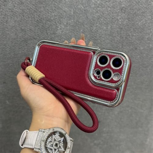 Protection antichoc iPhone 13 étui en cuir magenta de luxe robuste