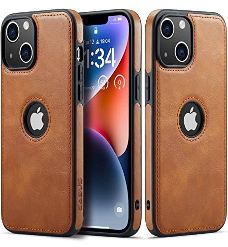 Casus Logo View Compatible with iPhone 14 Case Slim Premium Vegan Leather Classic Luxury Elegant Thin Cover (2022) 6.1 (Brown)