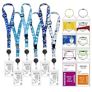 6 Pack Cruise Lanyards, Retractable Carnival Cruise Lanyards for Cruise Ship Cards with 8 Pack Waterproof Cruise Luggage Tag, Adjustable Cruise Lanyard with Detachable Badge Holder
