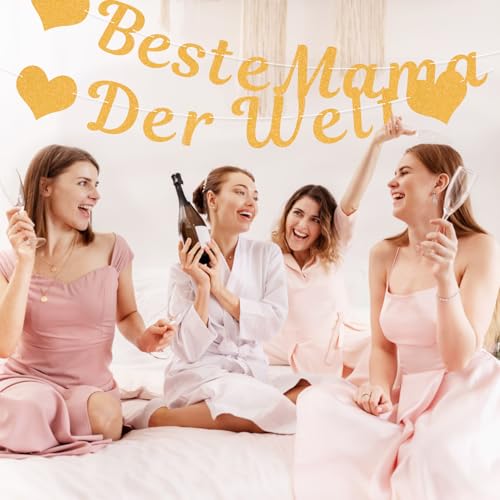 Muttertag Dekoration, Beste Mama des Welt Banner, Mother's Day Glitzernder Hängende Deko Girlande, mit Herz Papier Banner, für Muttertag Geburtstag Party Dekoration Hintergrund