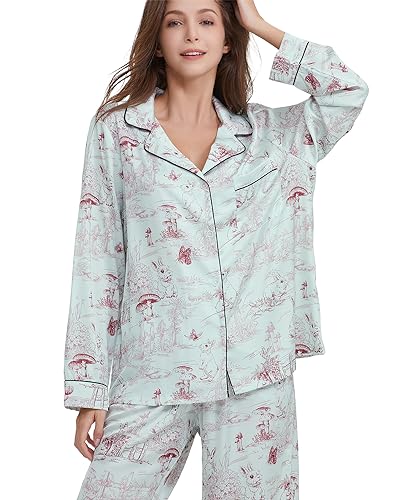 Image of YiNi LuLu Womens Silk Satin Pajamas Set Button Down 2 Piece Pjs Long Sleeve Oversized Sleepwear with Pockets