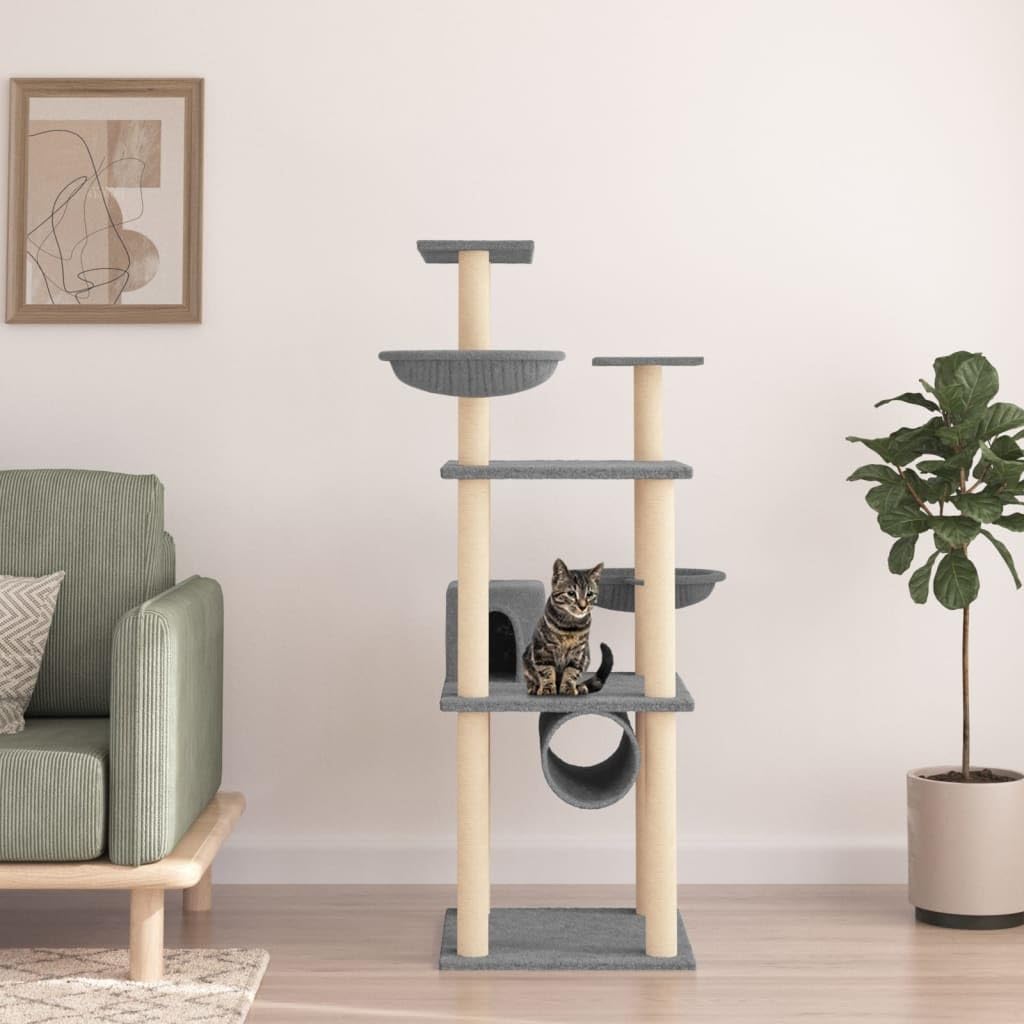 Kratzbaum Katzen KratzmöBel mit Sisal-Kratzsäulen Hellgrau 141 cm Kleiner Kratzbaum FüR Katzen