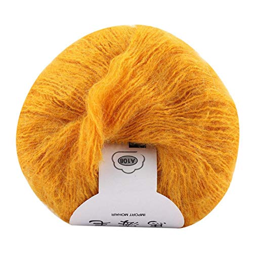 Tomotato Mohair Wool Yarn, Soft Angora Knitting, Long Mohair Pashm, DIY Shawl Scarf, Crochet Thread Supplies (Yellow)