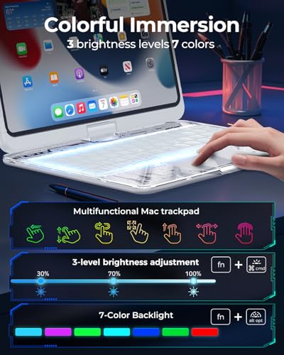 Teclado inalámbrico iPad Air 11 M2 2024 funda transparente con trackpad LED 3
