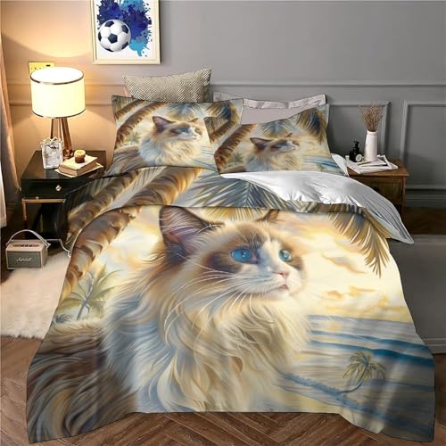 Parure de lit chat aux yeux bleus 140x200 microfibre