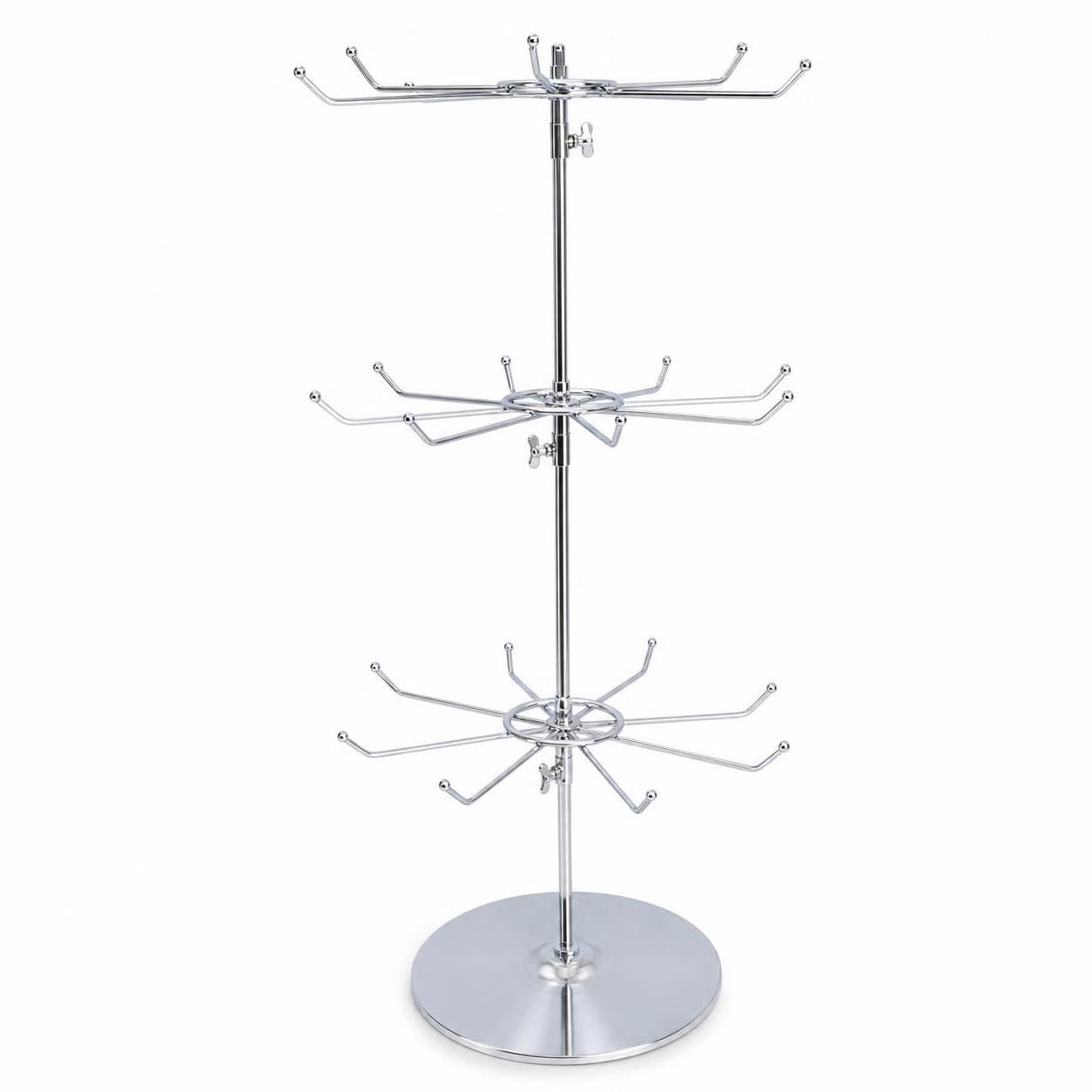 predolo Espositore Rotante Porta Gioielli Supporto Stand Girevole con Ganci Multipli in Ferro Struttura Durevole per Collane, Acciaio inossidabile, 3 strati, 24 ganci, altezza totale 57 cm