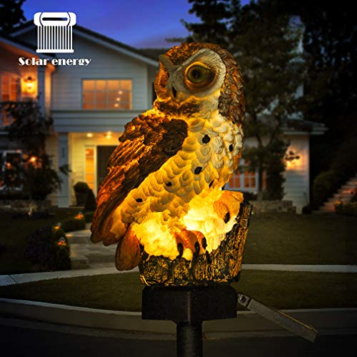 Lampe solaire LED de jardin en forme de flamant rose et hibou - Étanche - Éclairage extérieur - Veilleuse décorative pour la maison et le jardin (marron)