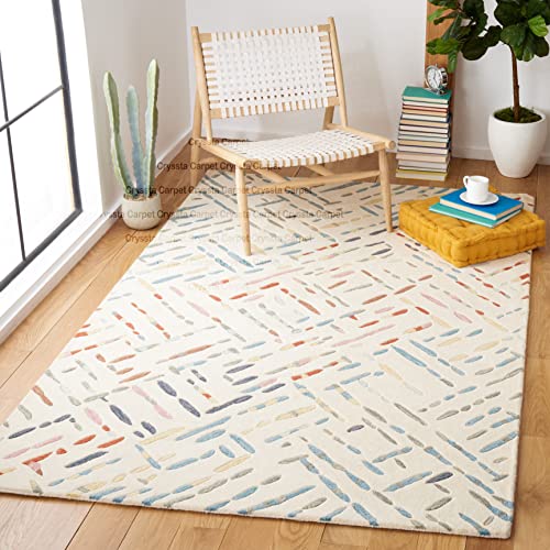 Image of Leaf & Flora Pattern Woolen Carpet for Living Room Bedroom and Hall Size 6 x 9 Feet Color Multi