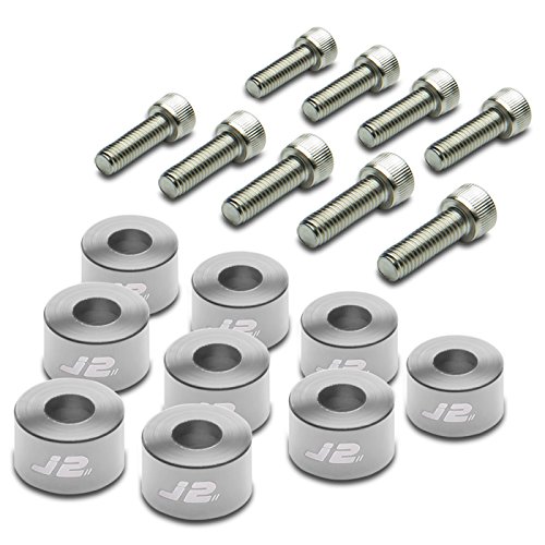 Pack of 9 - J2 Engineering Aluminum Header Exhaust Manifold Cup Washer+Bolt Kit (Silver) Compatible with Honda/Acura