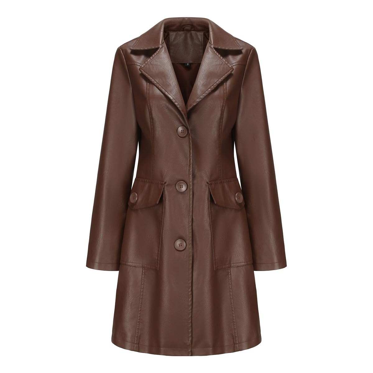 kacheeg Women's Long Leather Windbreaker Jacket | Stylish Lapel Collar, Single-Breasted, Imitation Leather - Elegant Spring and Autumn Wear-picture-26