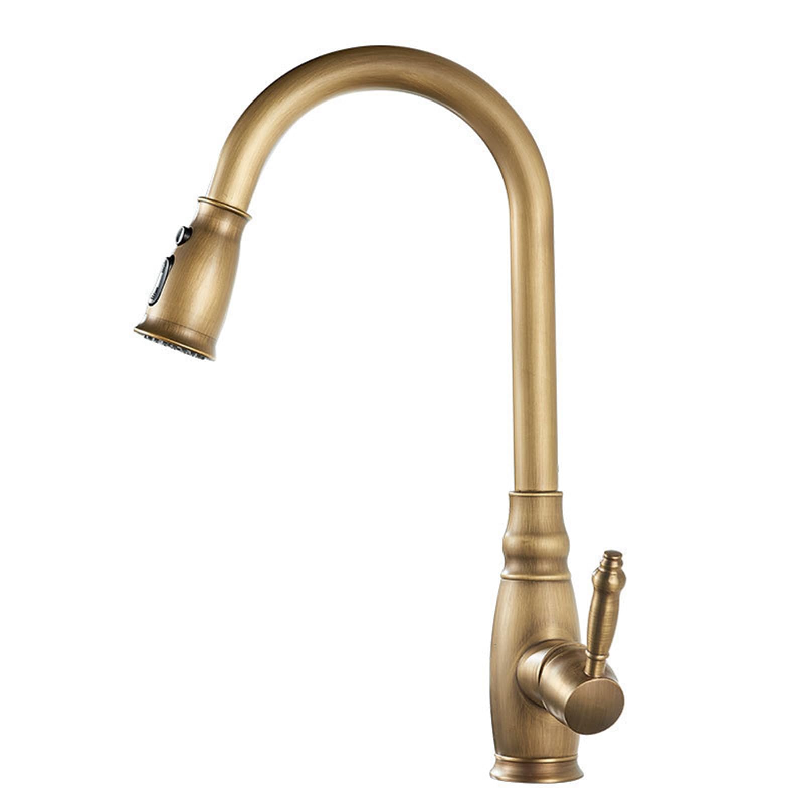 ZQFHSX Kitchen Mixer Tap with Pull Out Spray, Swivel 3 Mode Brass Single Handle, Antique Finish
